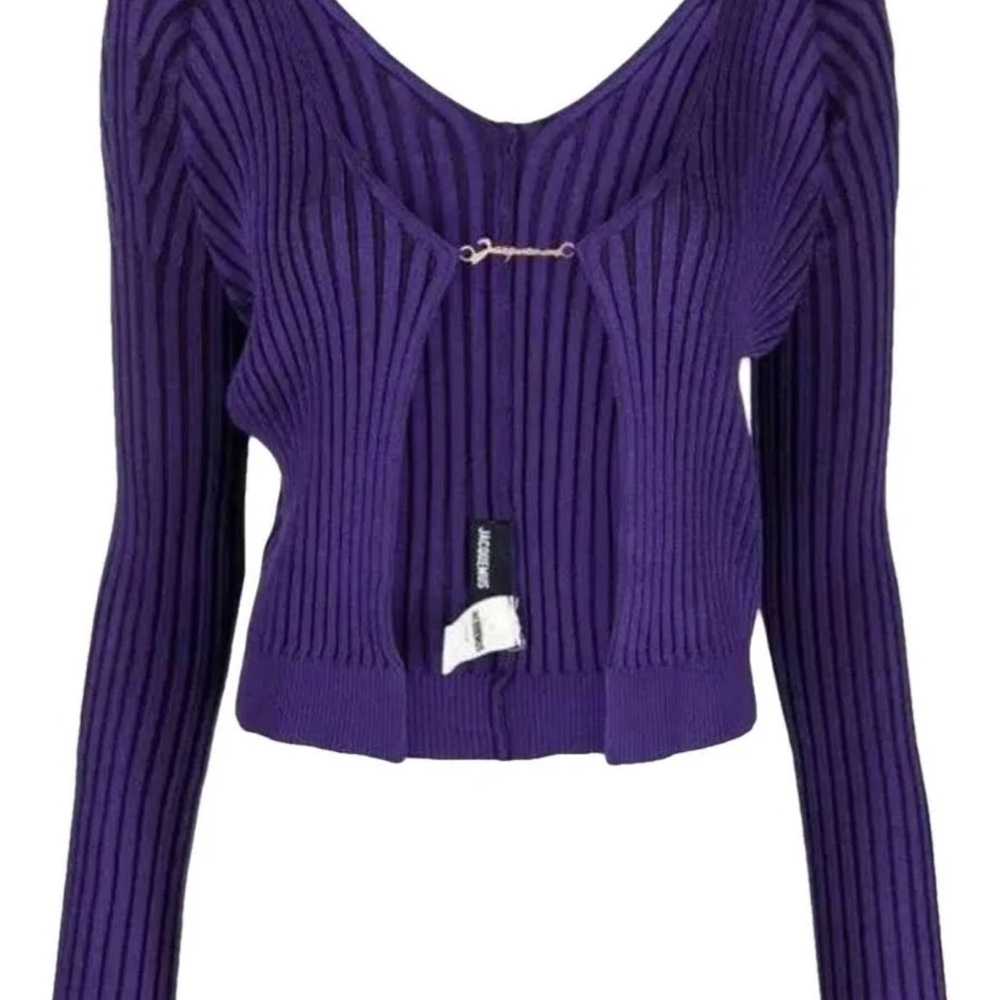 Jacquemus Deep Purple V-Neck Ribbed Sweater